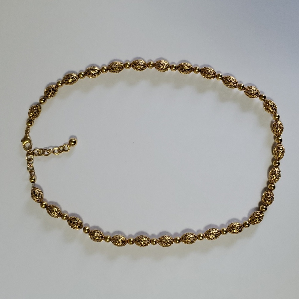 Gold Tone Metal Beaded Necklace